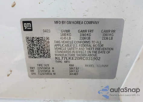 2024 Chevrolet Trax Fwd Activ from USA, damaged, VIN KL77LKE20RC031902